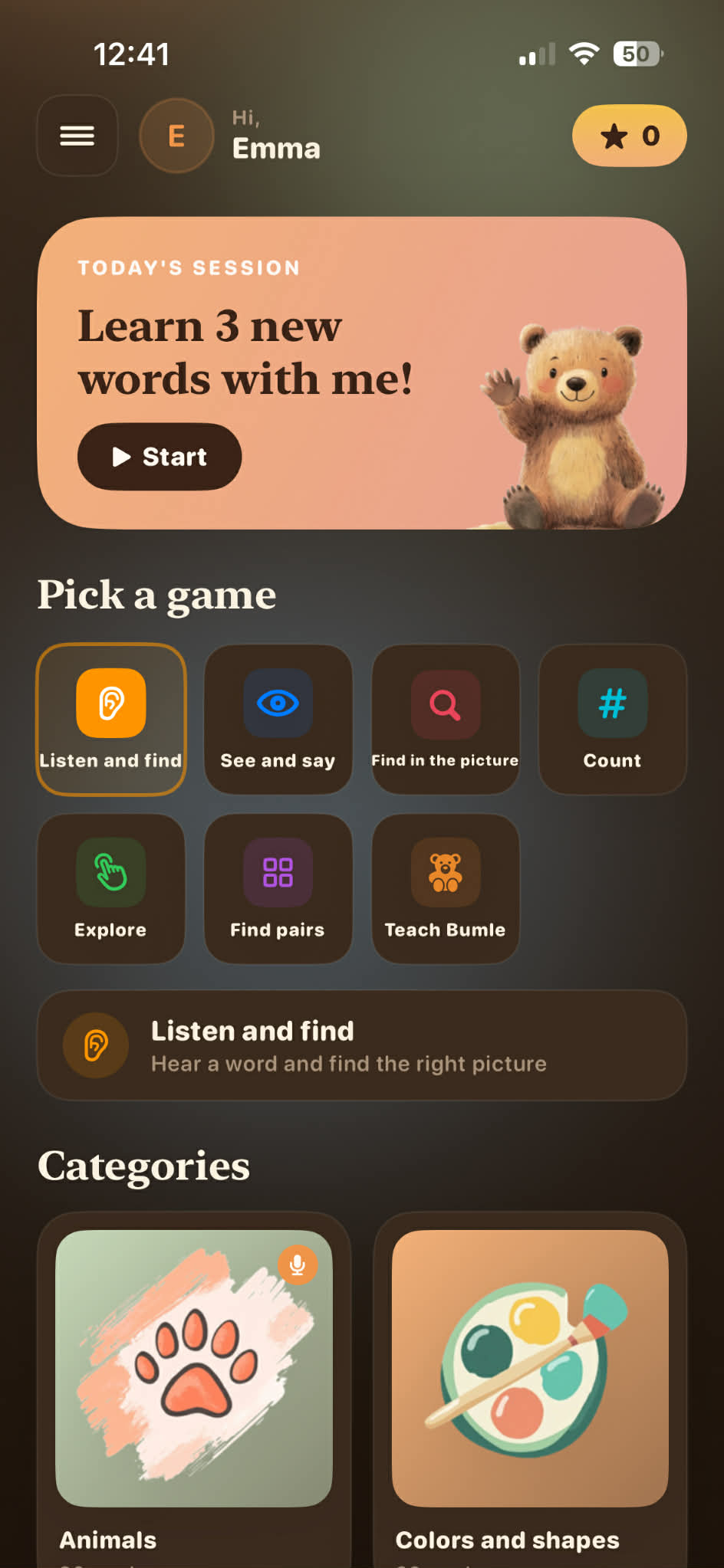 Home screen