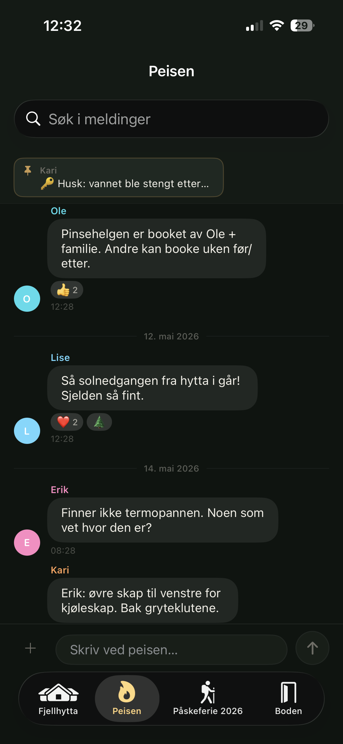 Peisen: hyttas chat mellom turer
