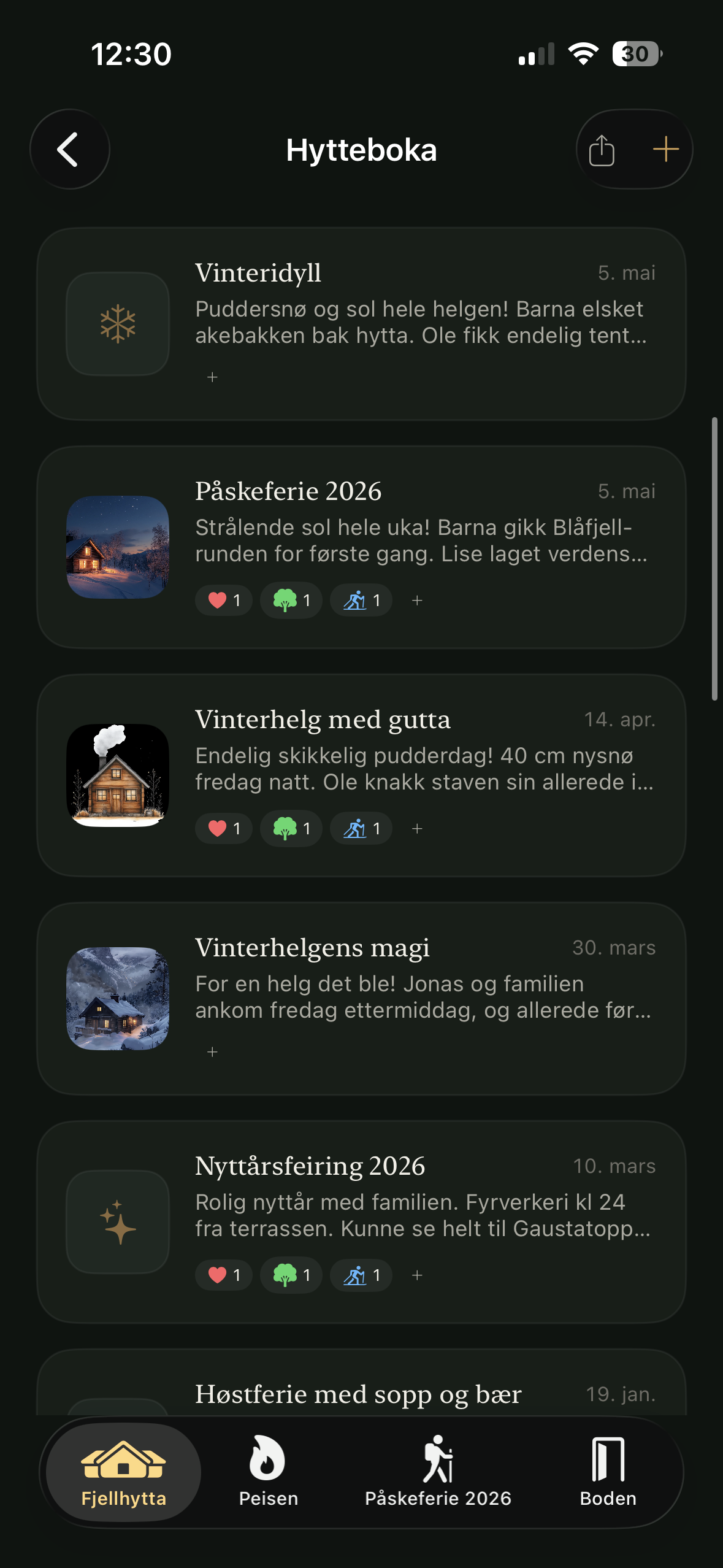 Hytteboka med innlegg fra fjoråret
