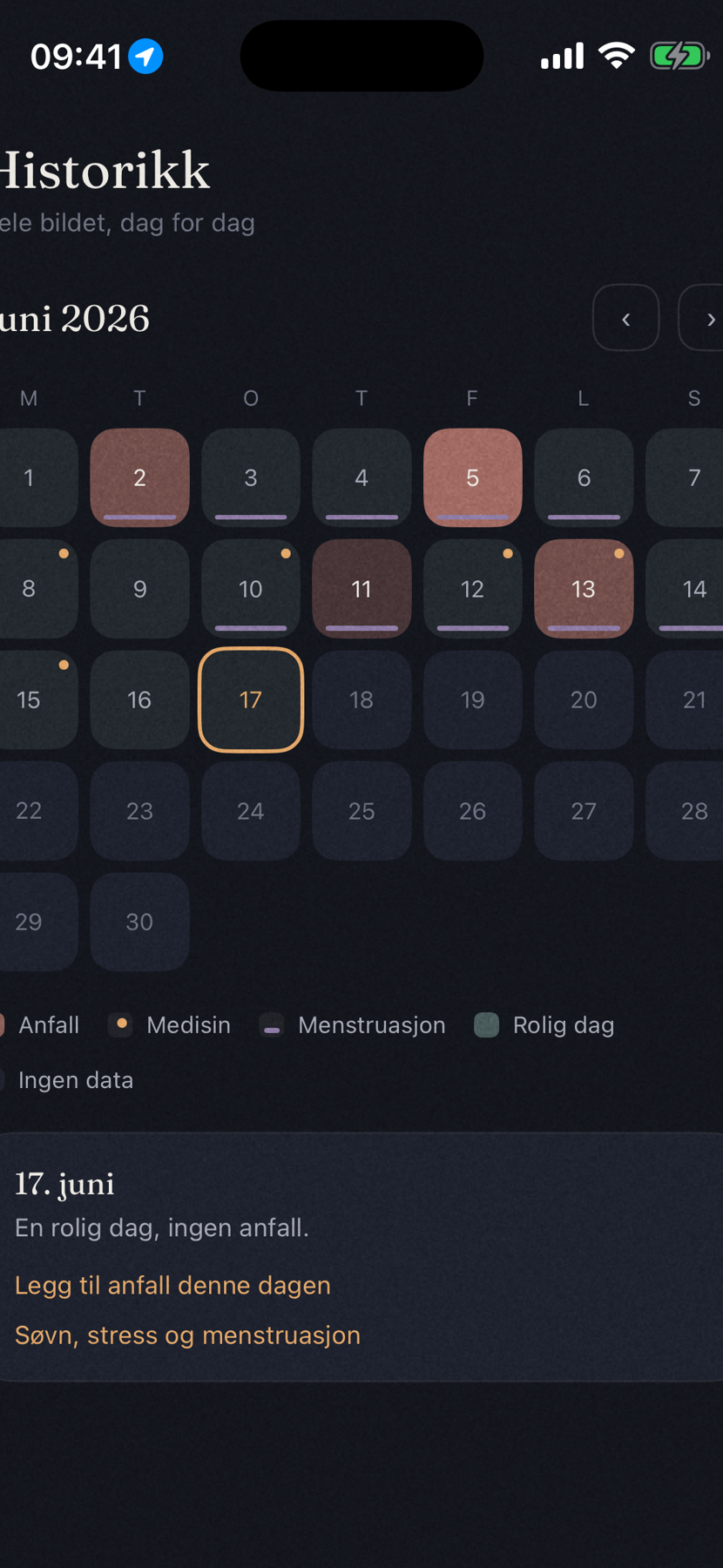 Kalender med historikk dag for dag