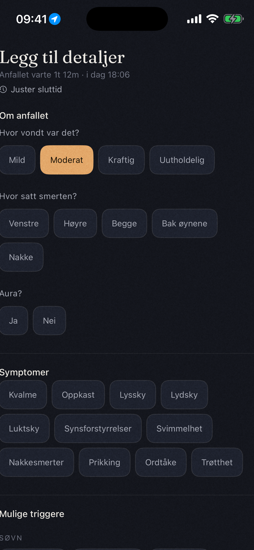 Detaljer for et anfall