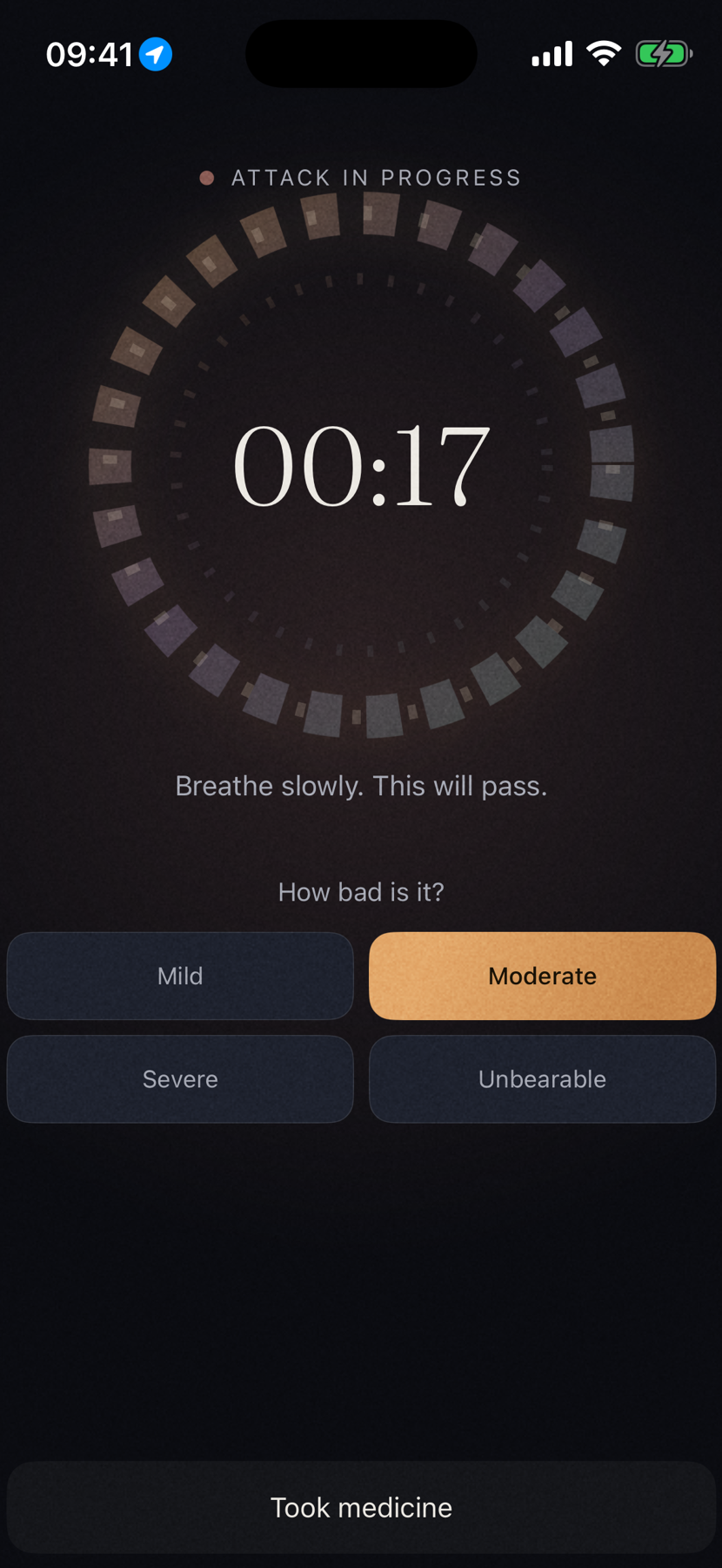 An attack in progress, with timer and intensity