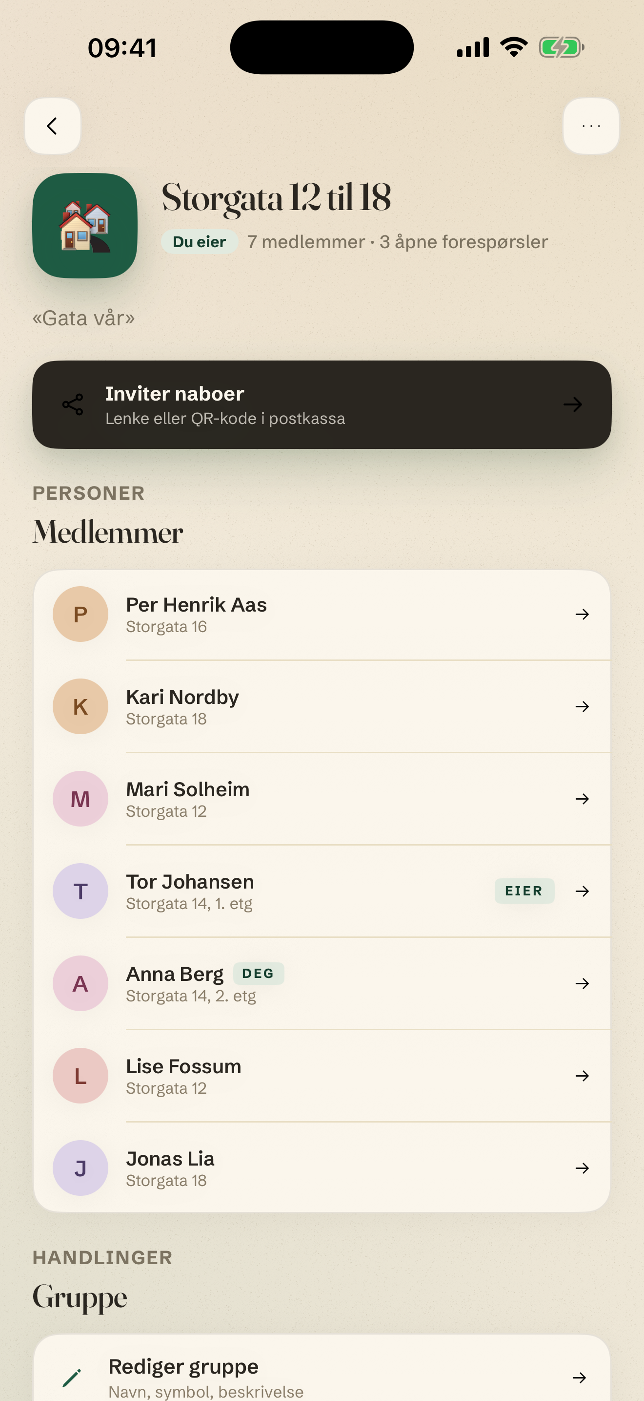 Gruppe med medlemmer