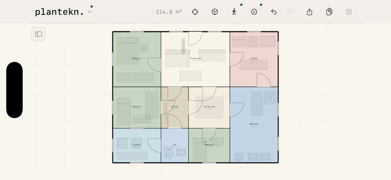 A finished plan with room names and the area of each room